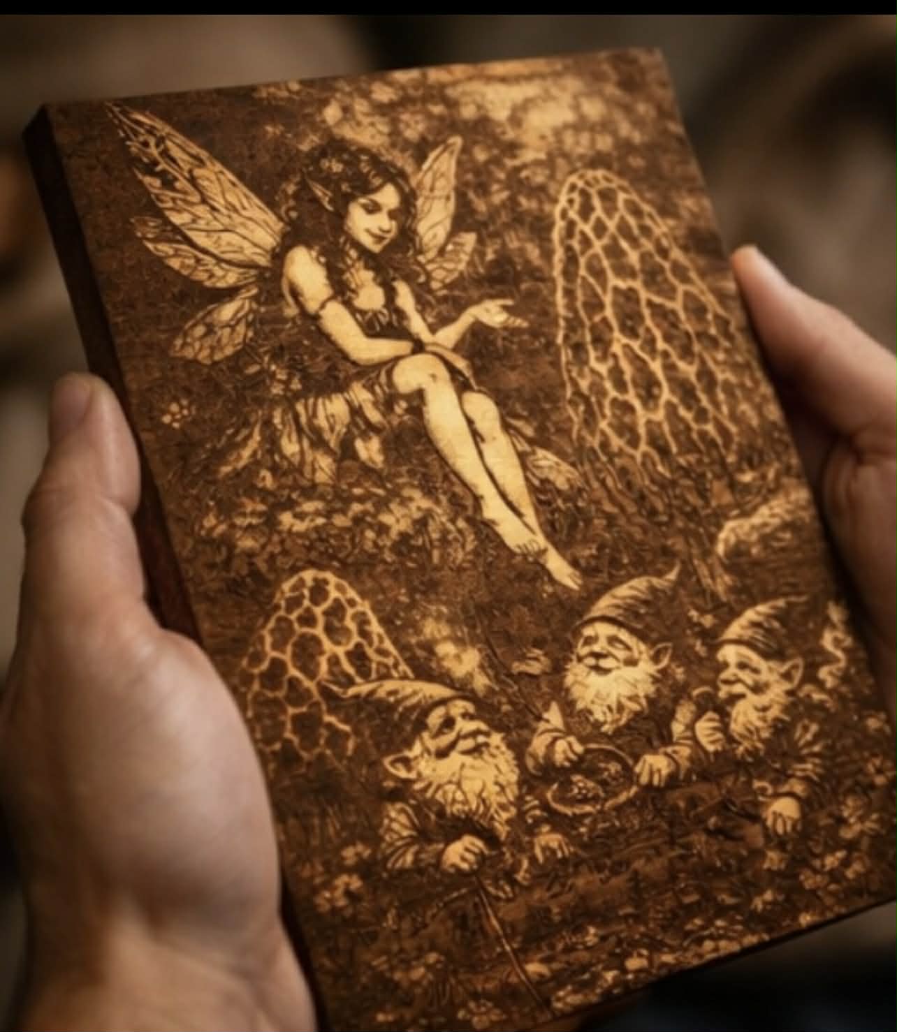 Enchanted Fairy, Morel Mushroom, & Gnome Wood Engraving